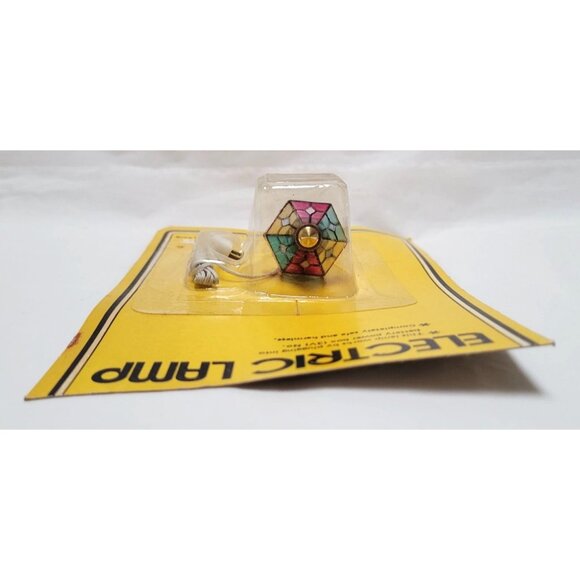Vintage Miniature Dollhouse Tiffany Style Electric Lamp Faux Stained Glass Shade - Picture 5 of 6